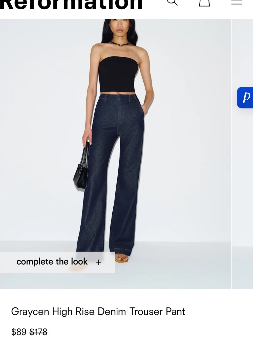 Reformation Dark Indigo High-Rise Wide-Leg Jeans